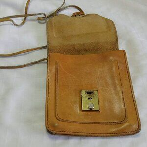 Small vintage leather handbag 5x5 inches small interior pocket belt holder 1977